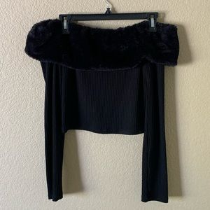 off the shoulder fake fur crop top
